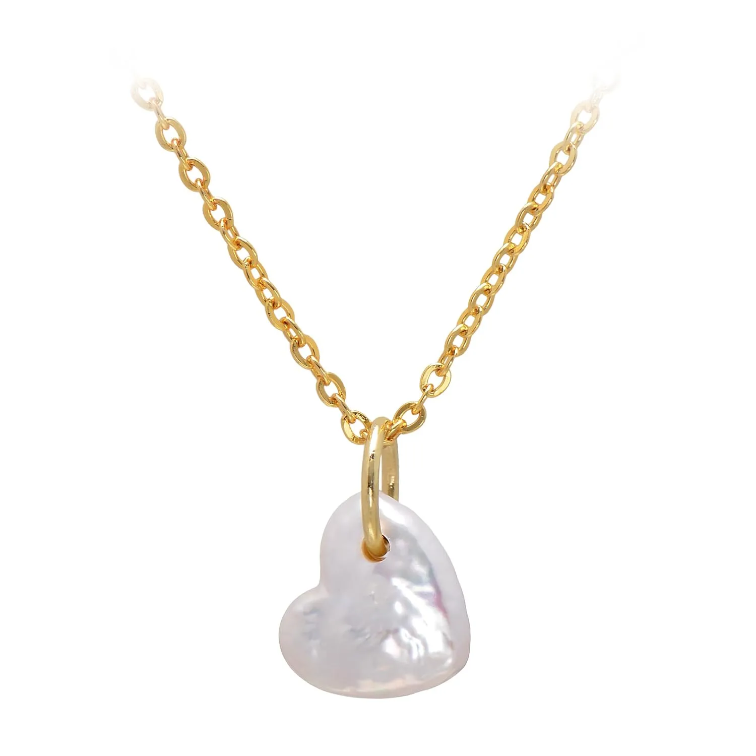 12MM Heart Shaped Baroque Freshwater Pearl charm Necklaces for Women, 18K Gold Plated Chain