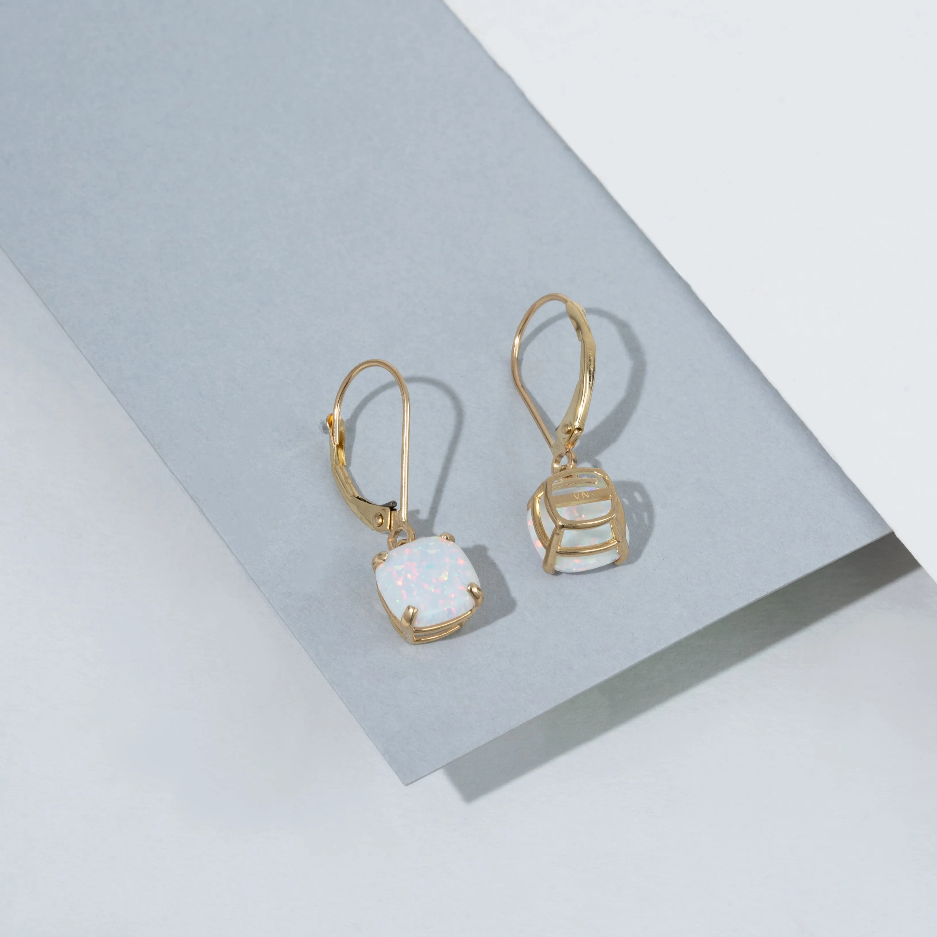 14k Yellow Gold 8mm Cushion Cut Gemstone Dangle Leverback Earrings