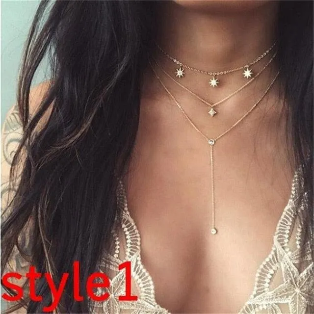 17KM Multilayer Crystal Moon Necklaces & Pendants