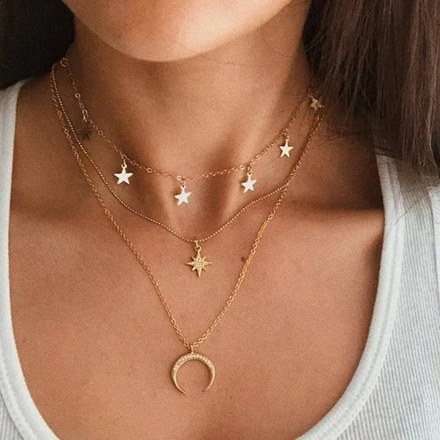 17KM Multilayer Crystal Moon Necklaces & Pendants