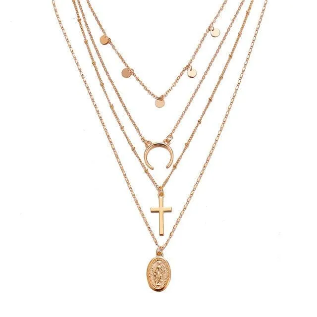 17KM Multilayer Crystal Moon Necklaces & Pendants