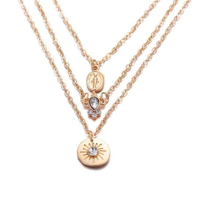 17KM Multilayer Crystal Moon Necklaces & Pendants