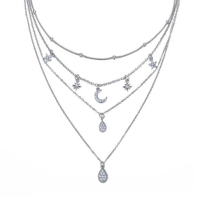 17KM Multilayer Crystal Moon Necklaces & Pendants