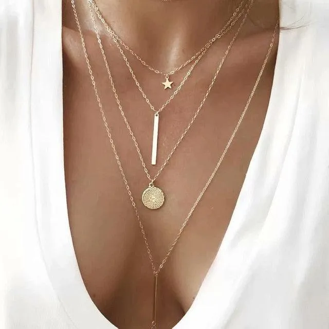 17KM Multilayer Crystal Moon Necklaces & Pendants