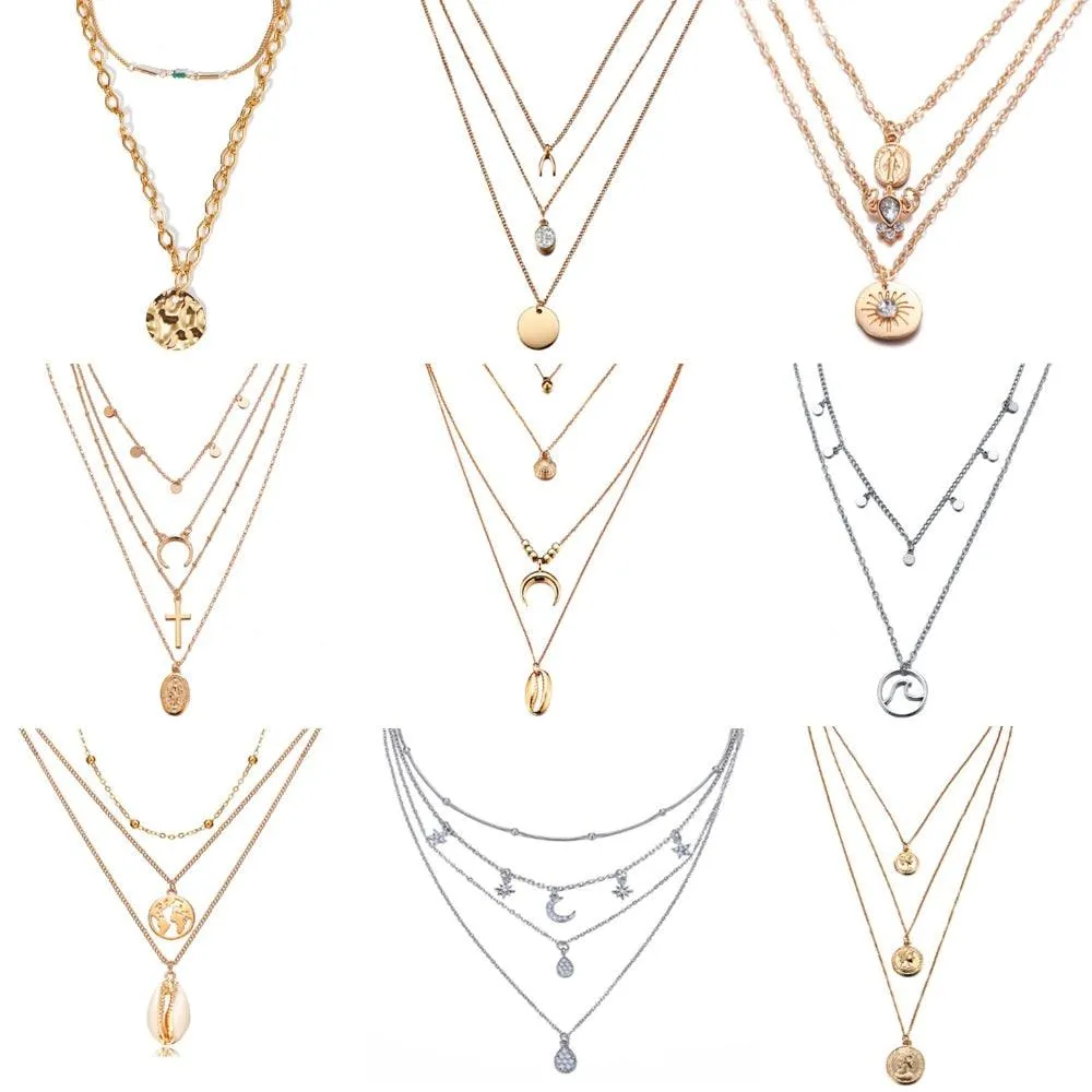 17KM Multilayer Crystal Moon Necklaces & Pendants