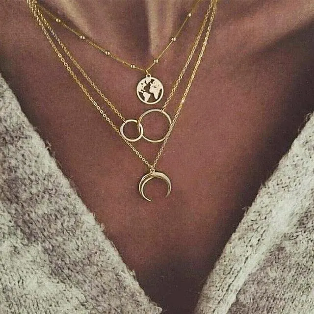 17KM Multilayer Crystal Moon Necklaces & Pendants
