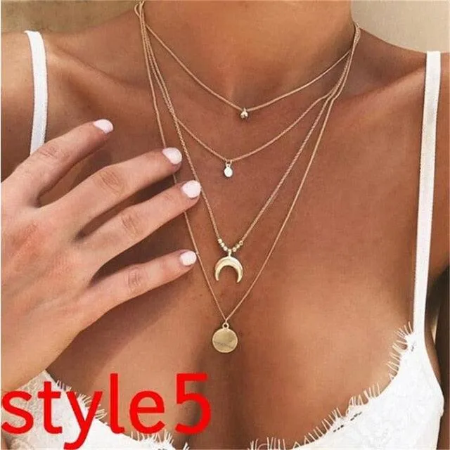 17KM Multilayer Crystal Moon Necklaces & Pendants