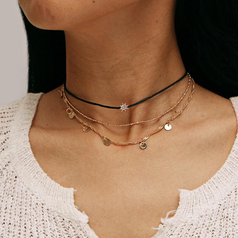 17KM Multilayer Crystal Moon Necklaces & Pendants