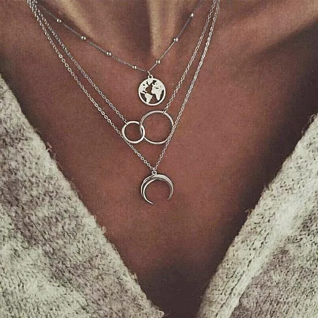 17KM Multilayer Crystal Moon Necklaces & Pendants