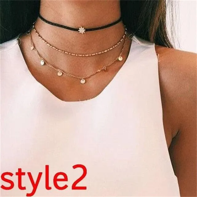 17KM Multilayer Crystal Moon Necklaces & Pendants