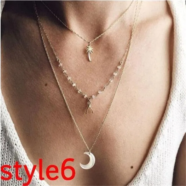 17KM Multilayer Crystal Moon Necklaces & Pendants