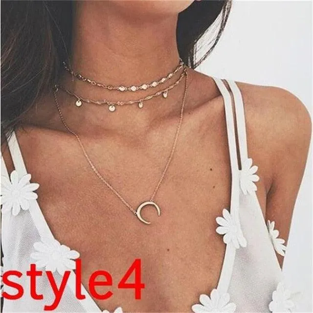 17KM Multilayer Crystal Moon Necklaces & Pendants