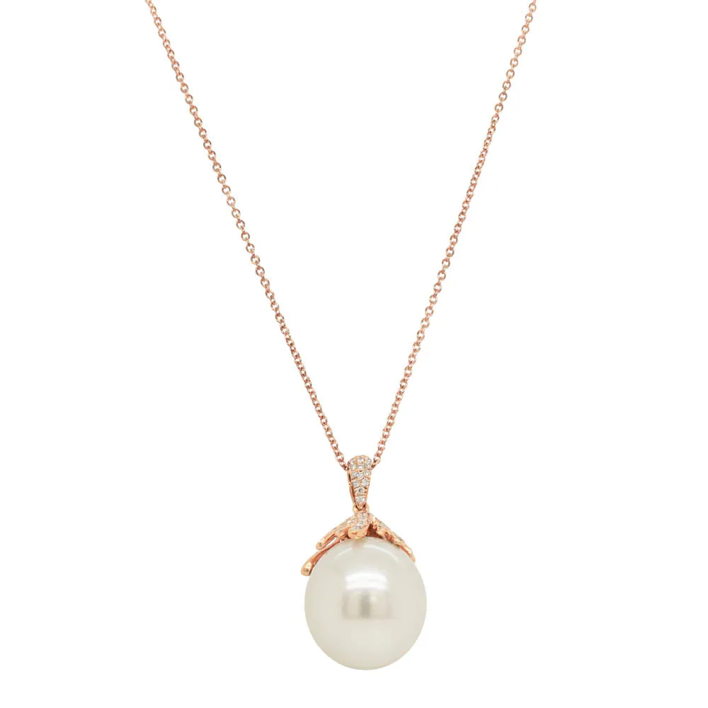 18ct Rose Gold South Sea Pearl & Diamond Necklace