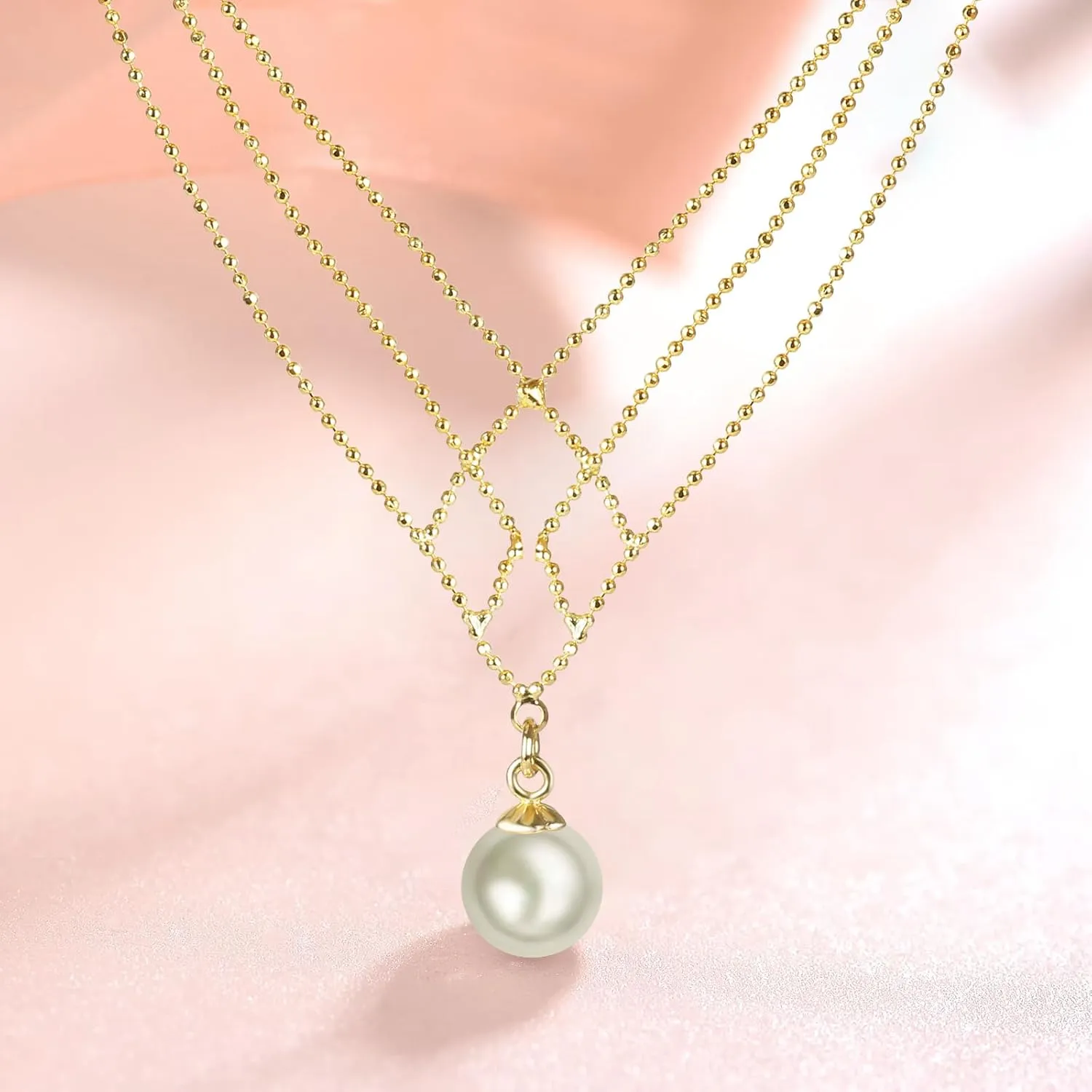 18K Gold Pearl Choker Necklaces for Women, Girls