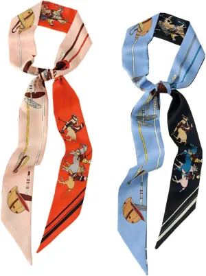 2 Pack Silk Purse Scarf For Handbags Head Hair Ribbon Fashion Skinny Scarf For Women Long Neckerchief