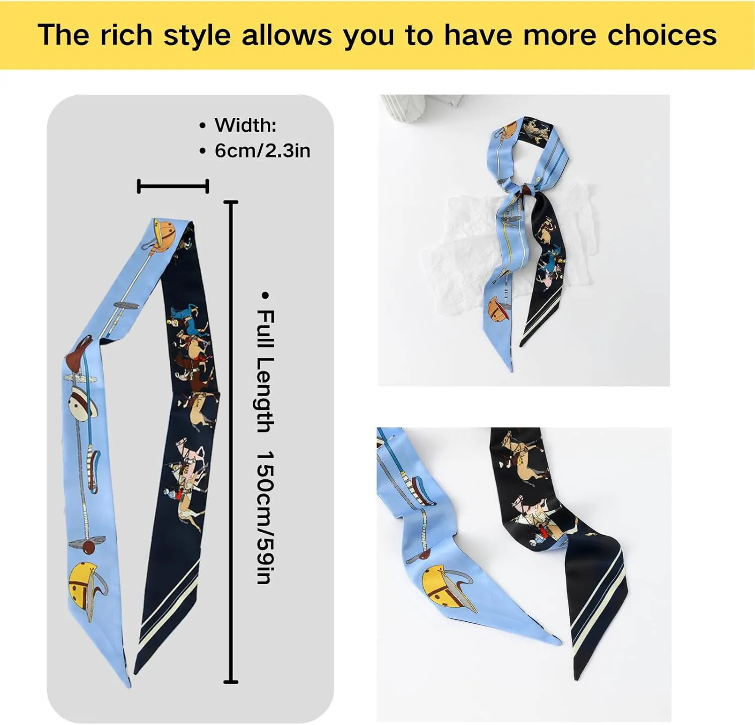 2 Pack Silk Purse Scarf For Handbags Head Hair Ribbon Fashion Skinny Scarf For Women Long Neckerchief