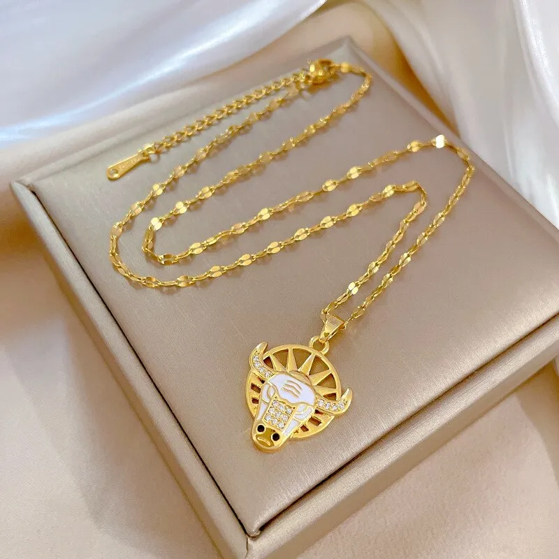 316L Stainless Steel Bull Head Pendant Necklace For Women