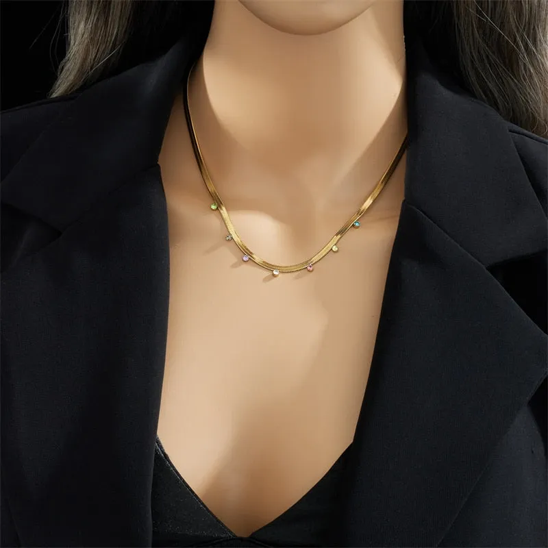 316L Stainless Steel Colorful Zircon Choker Necklace For Women