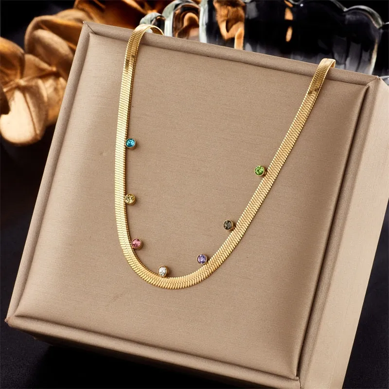 316L Stainless Steel Colorful Zircon Choker Necklace For Women