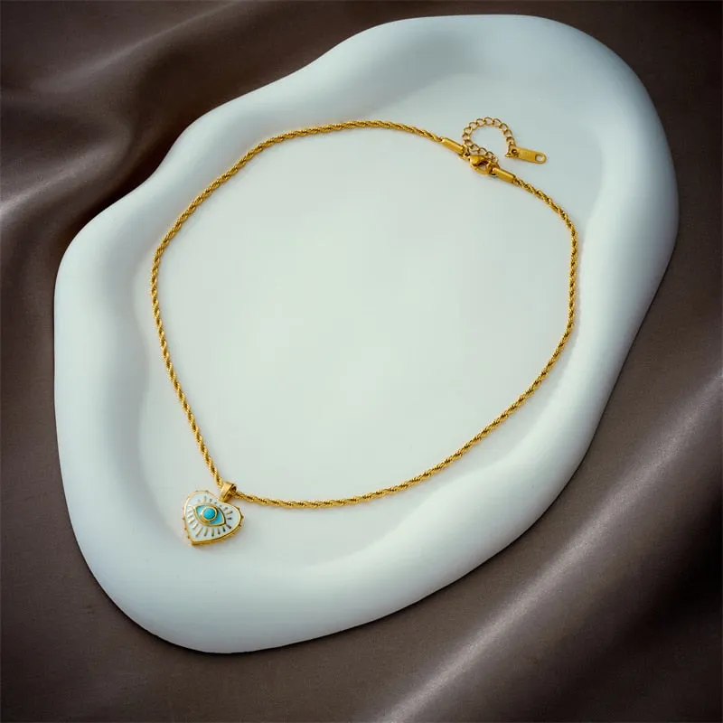 316L Stainless Steel Heart Enamel Eye Pendant Necklace For Women