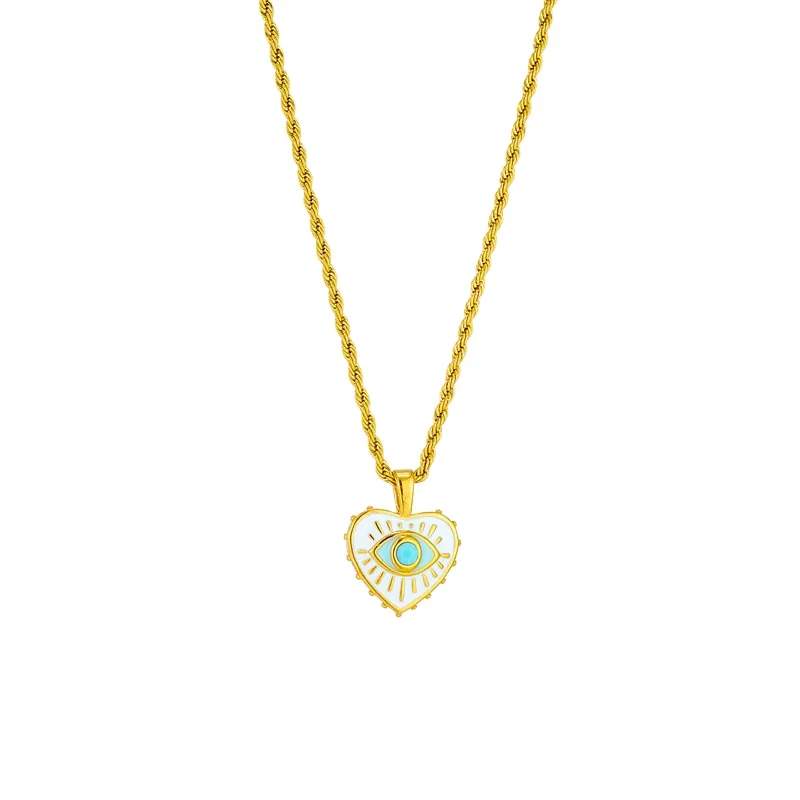 316L Stainless Steel Heart Enamel Eye Pendant Necklace For Women