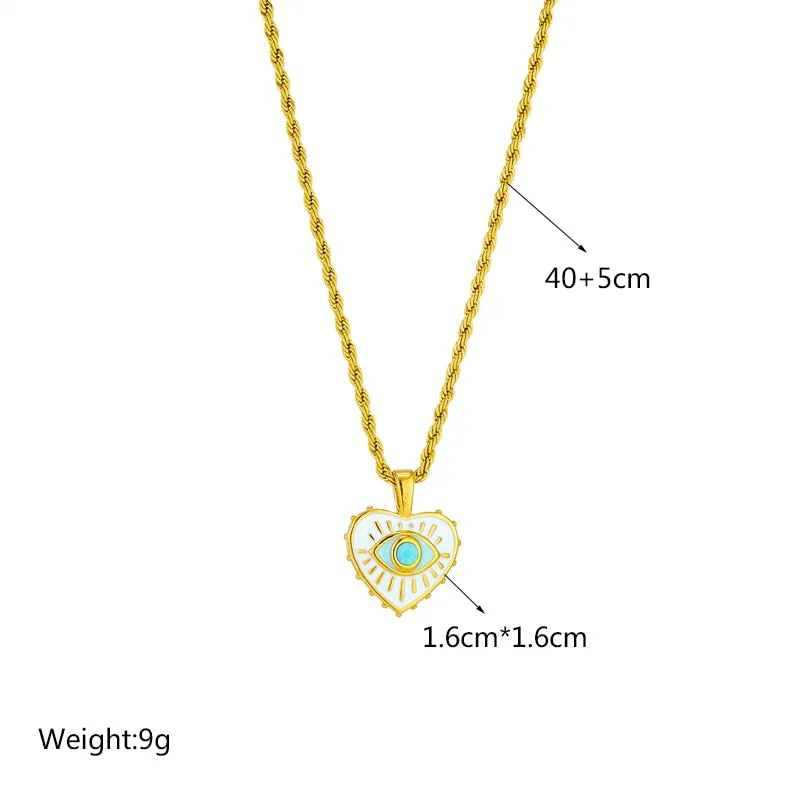 316L Stainless Steel Heart Enamel Eye Pendant Necklace For Women