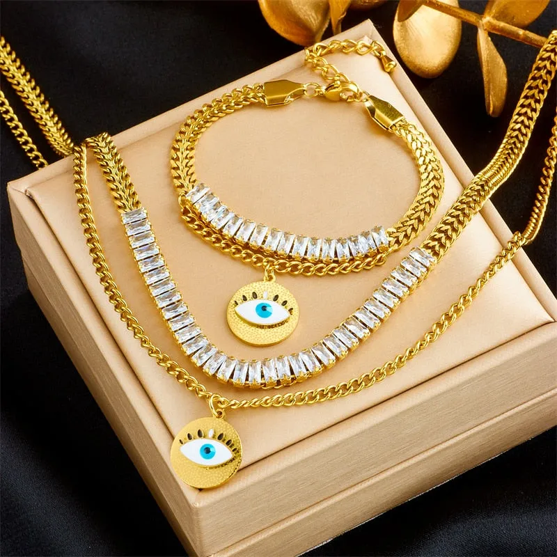 316L Stainless Steel Round Big Eye Pendant Necklace For Women