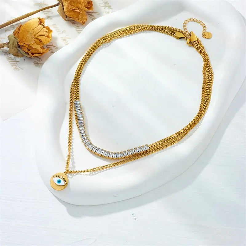 316L Stainless Steel Round Big Eye Pendant Necklace For Women