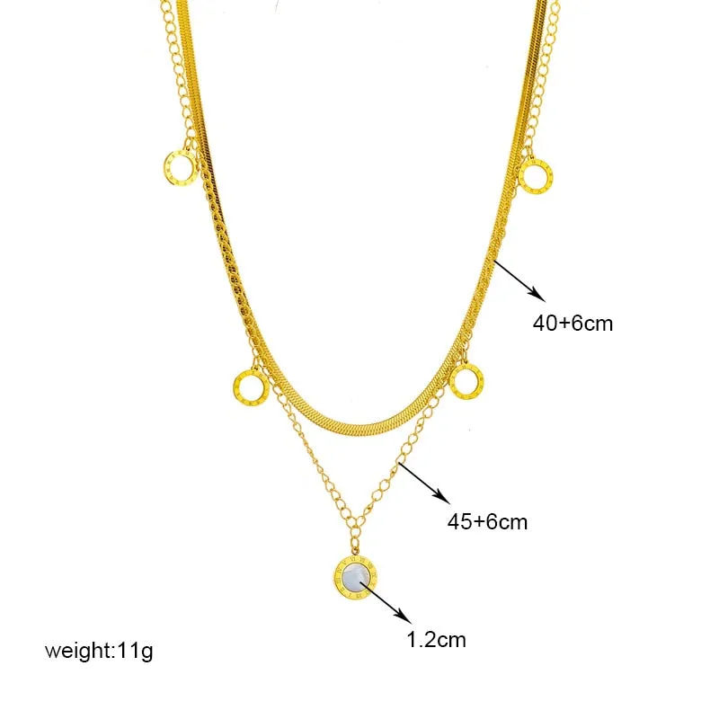 316L Stainless Steel Round Roman Numeral Dial Shell Pendant Necklace For Women