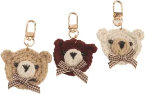 3Pcs Knitting Wool Bear Charms, Cute Bowknot Bear Keychain Bag Keyring Holder Wallet Purse Pendant Decorations