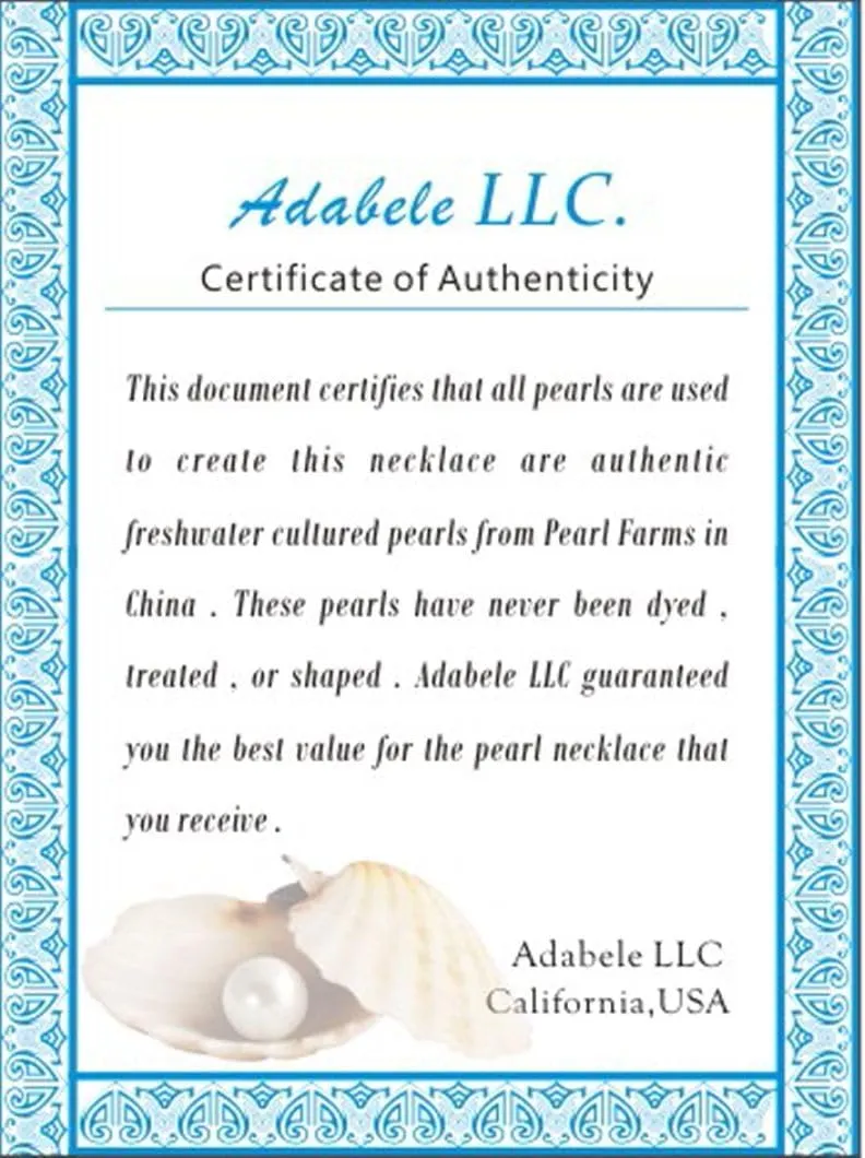 Adabele Authentic Natural Grade A Round White Cultured Freshwater Pearl Necklace Jewelry for Women Anniversary Birthday Mother Gifts