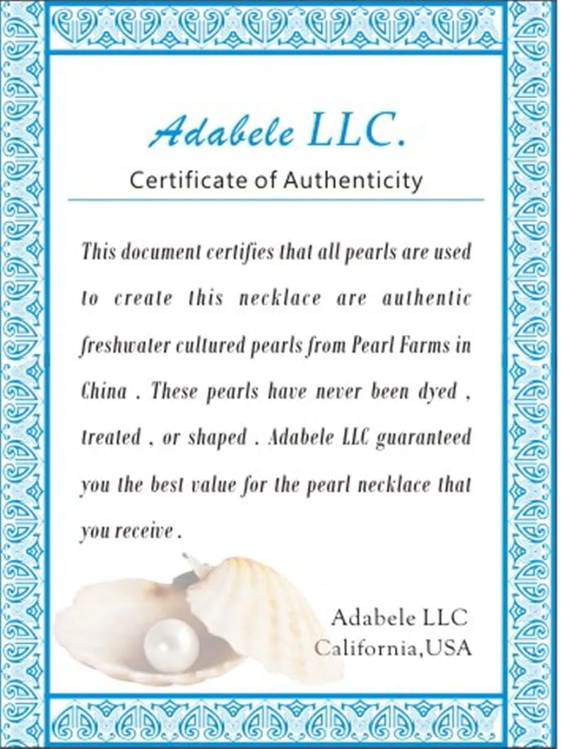 Adabele Authentic Natural Grade A Round White Cultured Freshwater Pearl Necklace Jewelry for Women Anniversary Birthday Mother Gifts