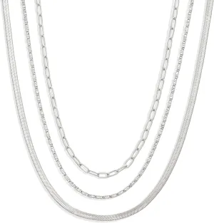 Amazon Essentials 14K Paperclip, Station and Herringbone Chain 3 Row Layered Necklace 16" 18" 20"