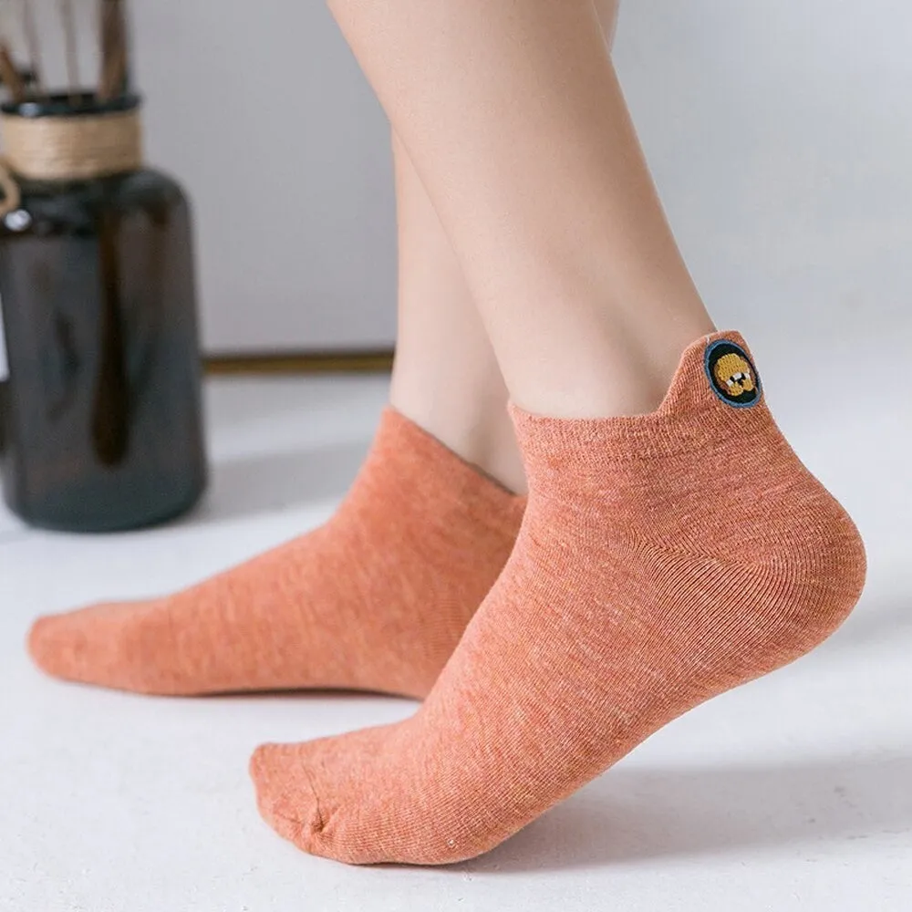 Anysox 5 Pairs One Size 4-5 Pink Fashion Funny Unisex Stereoscopic Heel Embroidered Women Candy Color Cotton Short Cute Socks