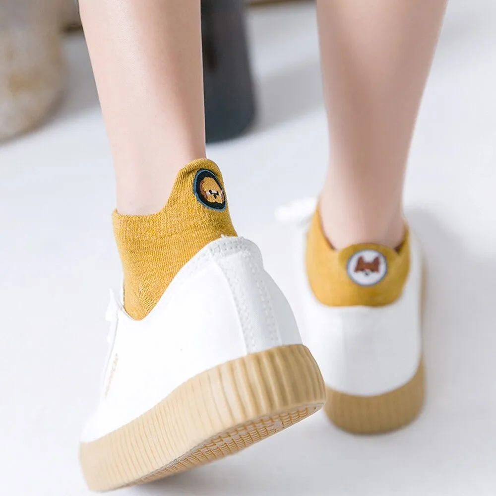 Anysox 5 Pairs One Size 4-5 Pink Fashion Funny Unisex Stereoscopic Heel Embroidered Women Candy Color Cotton Short Cute Socks