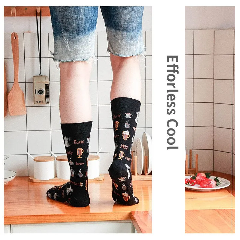 Anysox 5 Pairs One Size 5-11 Mixed Color Set Christmas Socks Cotton Fashion Fast food Woman Skateboard Oil Paitiing