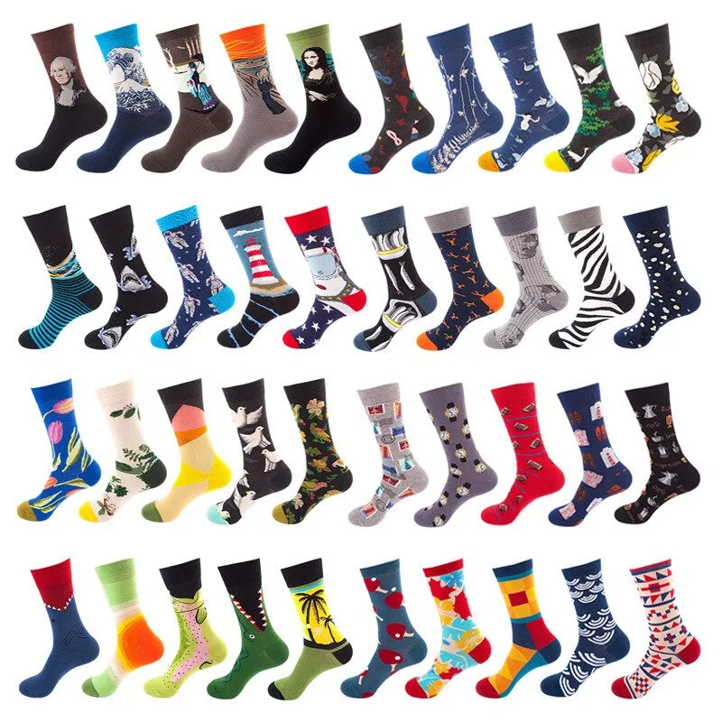 Anysox 5 Pairs One Size 5-11 Mixed Color Set Christmas Socks Food Cotton Fashion Woman Skateboard Oil Paitiing