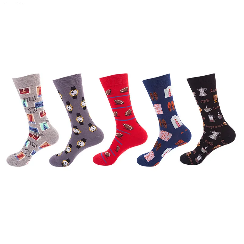 Anysox 5 Pairs One Size 5-11 Mixed Color Set Christmas Socks Food Cotton Fashion Woman Skateboard Oil Paitiing