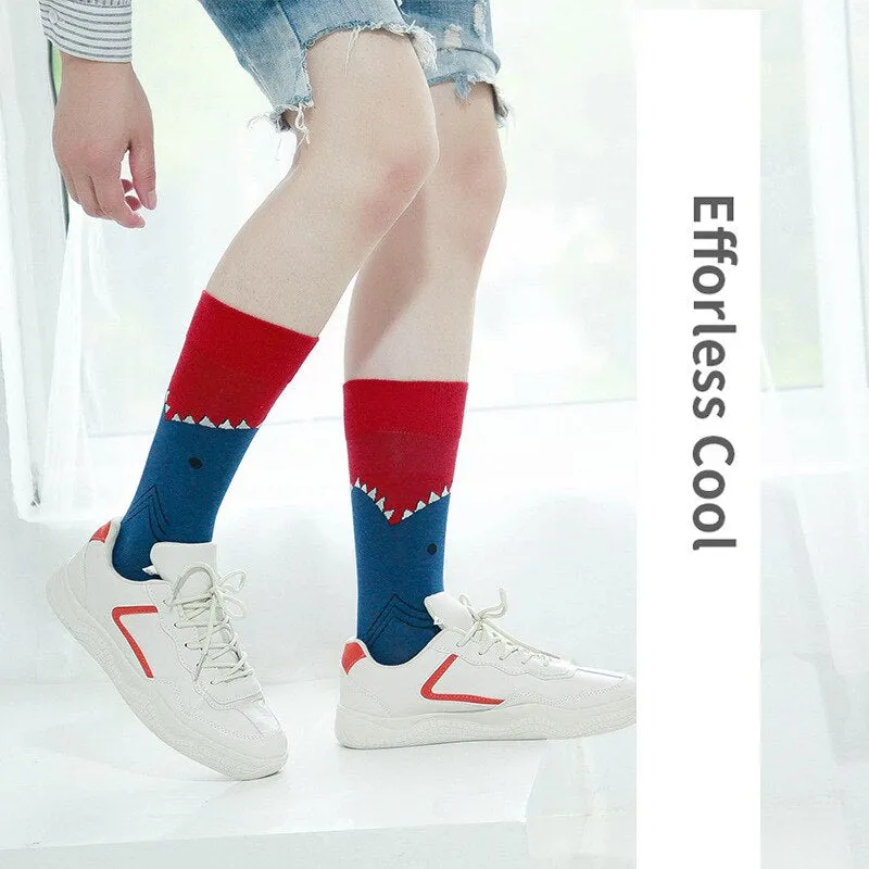 Anysox 5 Pairs One Size 5-11 Mixed Color Set Christmas Socks Food Cotton Fashion Woman Skateboard Oil Paitiing