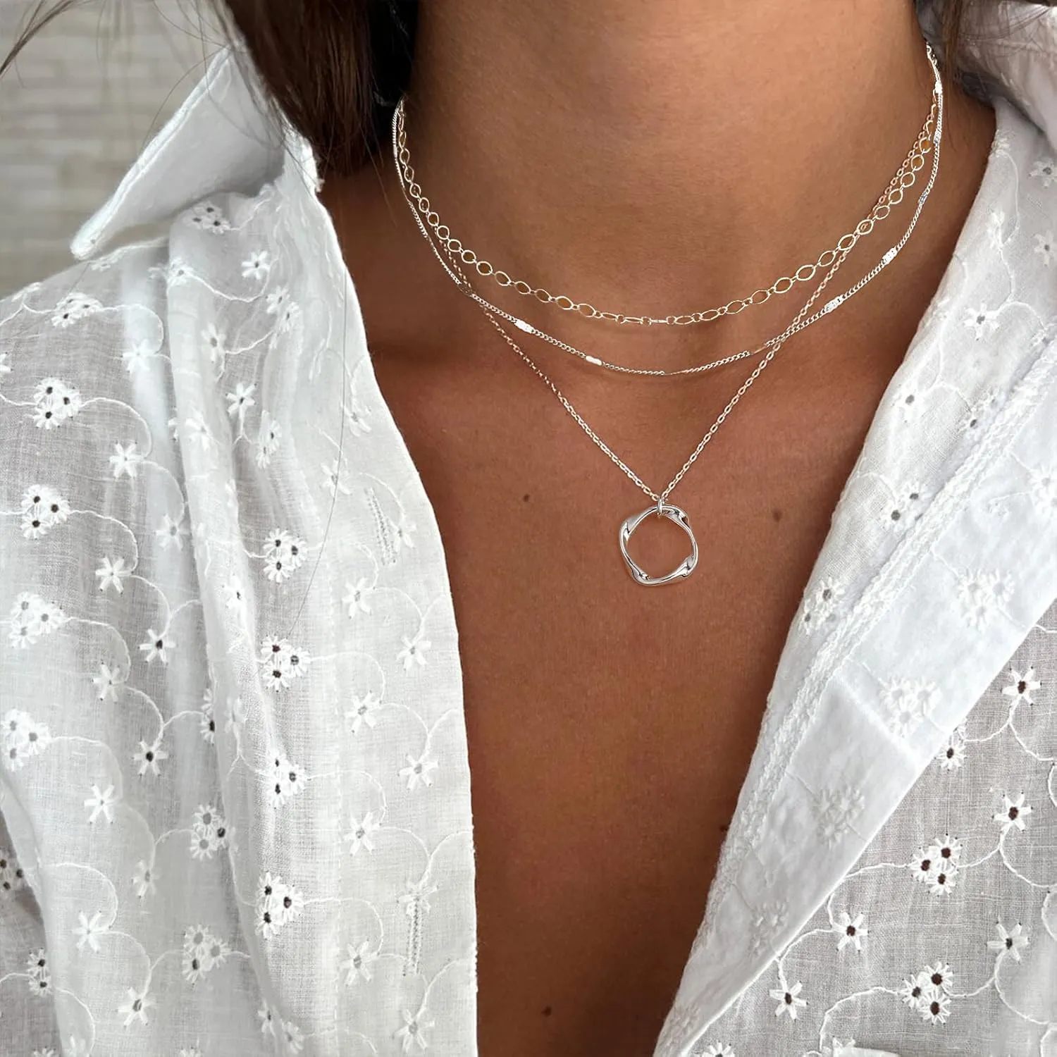 ASCOMY Layered Necklaces for Women Gold Necklace 14K Gold/Silver Plated Pendant Necklace Layered Cross Necklace Paperclip Rope Bead Box Satellite Dot Chain Necklaces Gold Choker Trendy Jewelry Gift