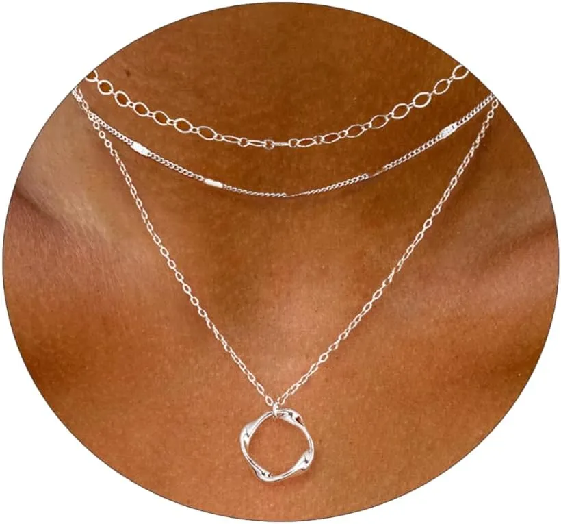 ASCOMY Layered Necklaces for Women Gold Necklace 14K Gold/Silver Plated Pendant Necklace Layered Cross Necklace Paperclip Rope Bead Box Satellite Dot Chain Necklaces Gold Choker Trendy Jewelry Gift