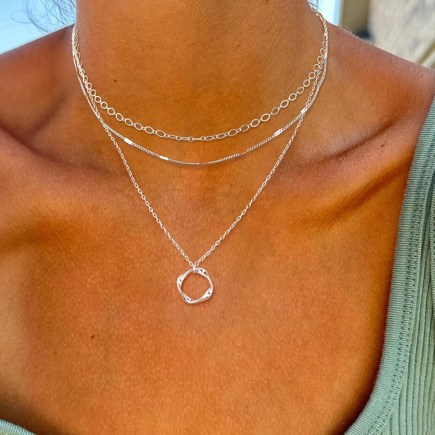 ASCOMY Layered Necklaces for Women Gold Necklace 14K Gold/Silver Plated Pendant Necklace Layered Cross Necklace Paperclip Rope Bead Box Satellite Dot Chain Necklaces Gold Choker Trendy Jewelry Gift