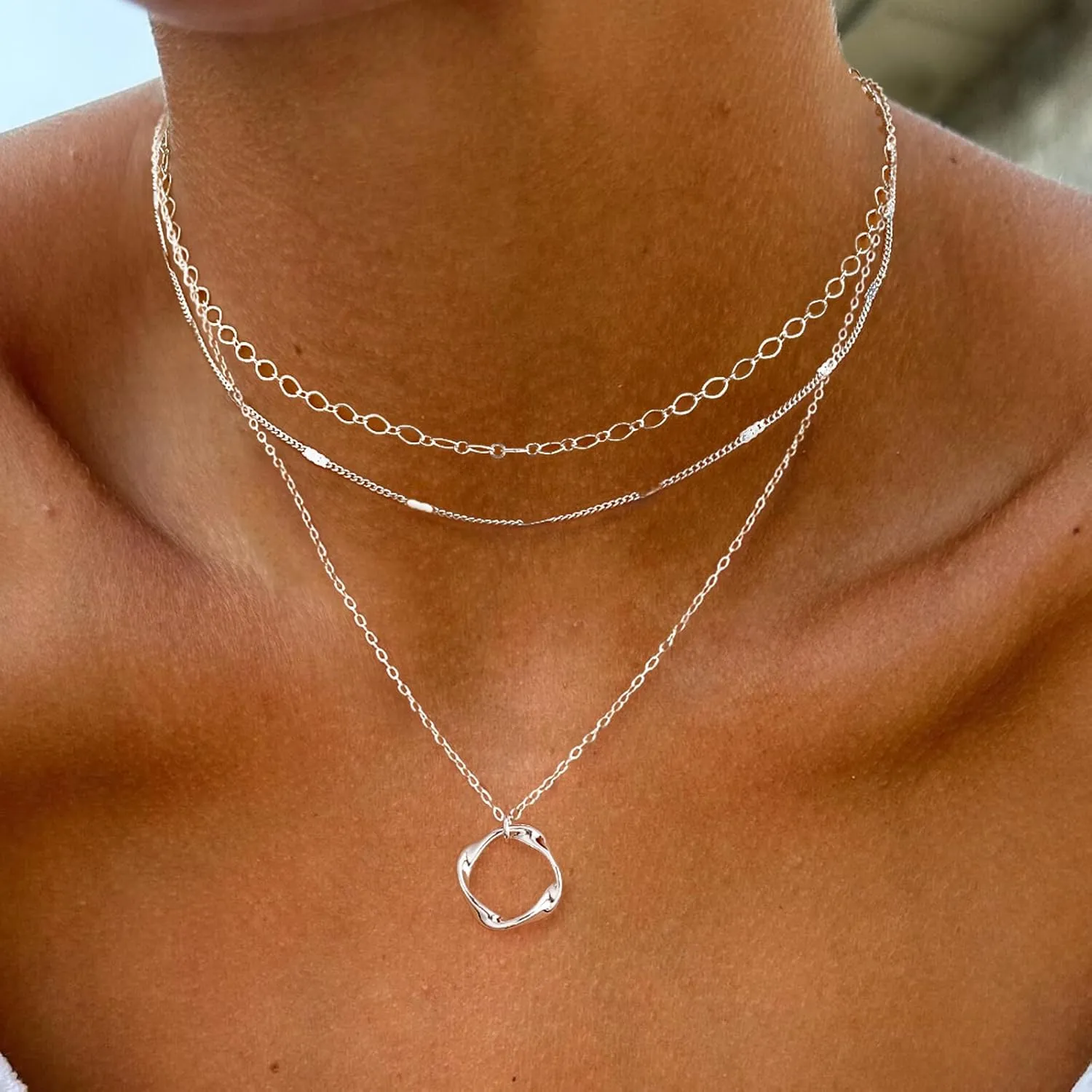ASCOMY Layered Necklaces for Women Gold Necklace 14K Gold/Silver Plated Pendant Necklace Layered Cross Necklace Paperclip Rope Bead Box Satellite Dot Chain Necklaces Gold Choker Trendy Jewelry Gift