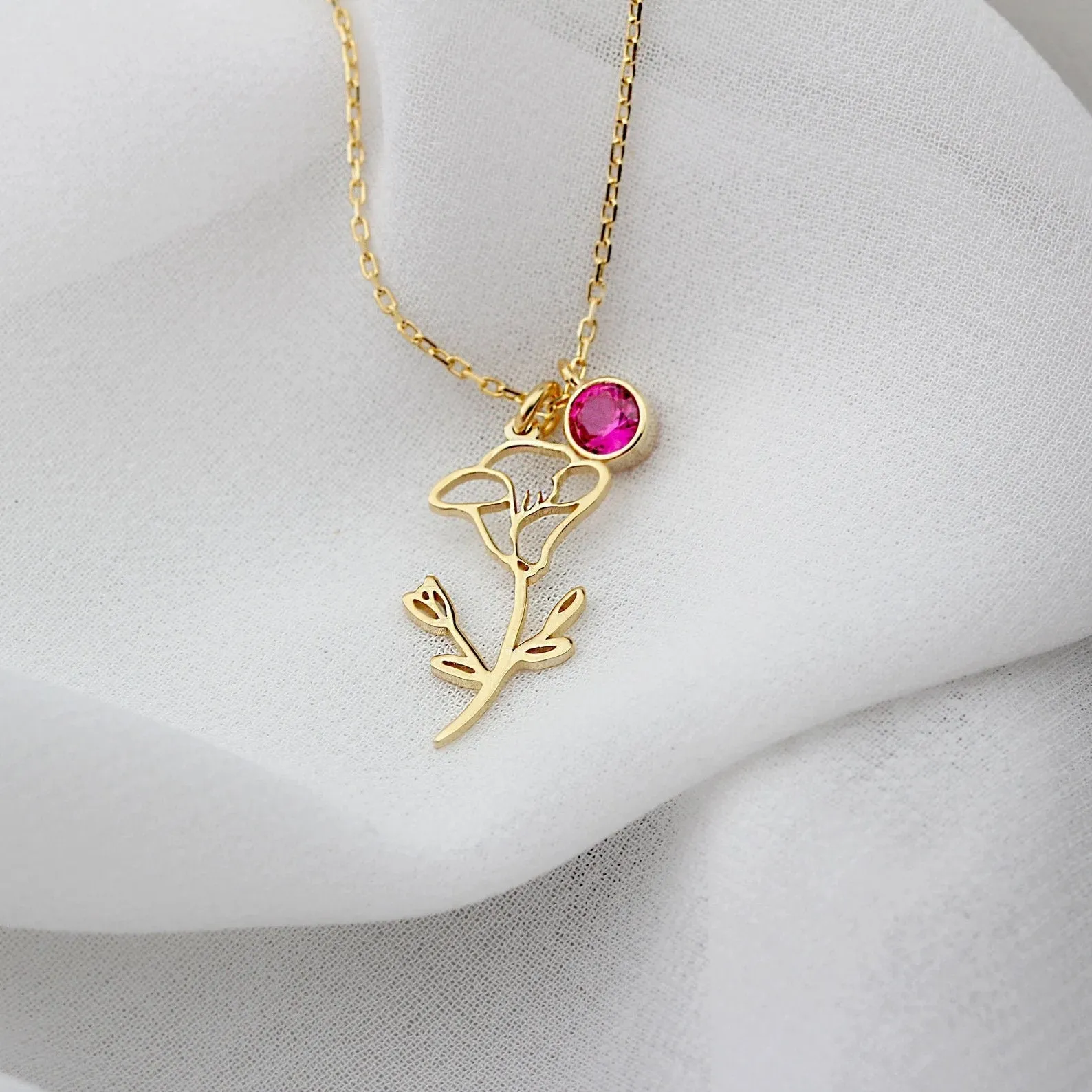 AUGUST Birth Flower Necklace | Gold Plated Birthstone Necklace | Gifts for Her | Custom Flower Necklace | Charm Necklace | Women's Gift