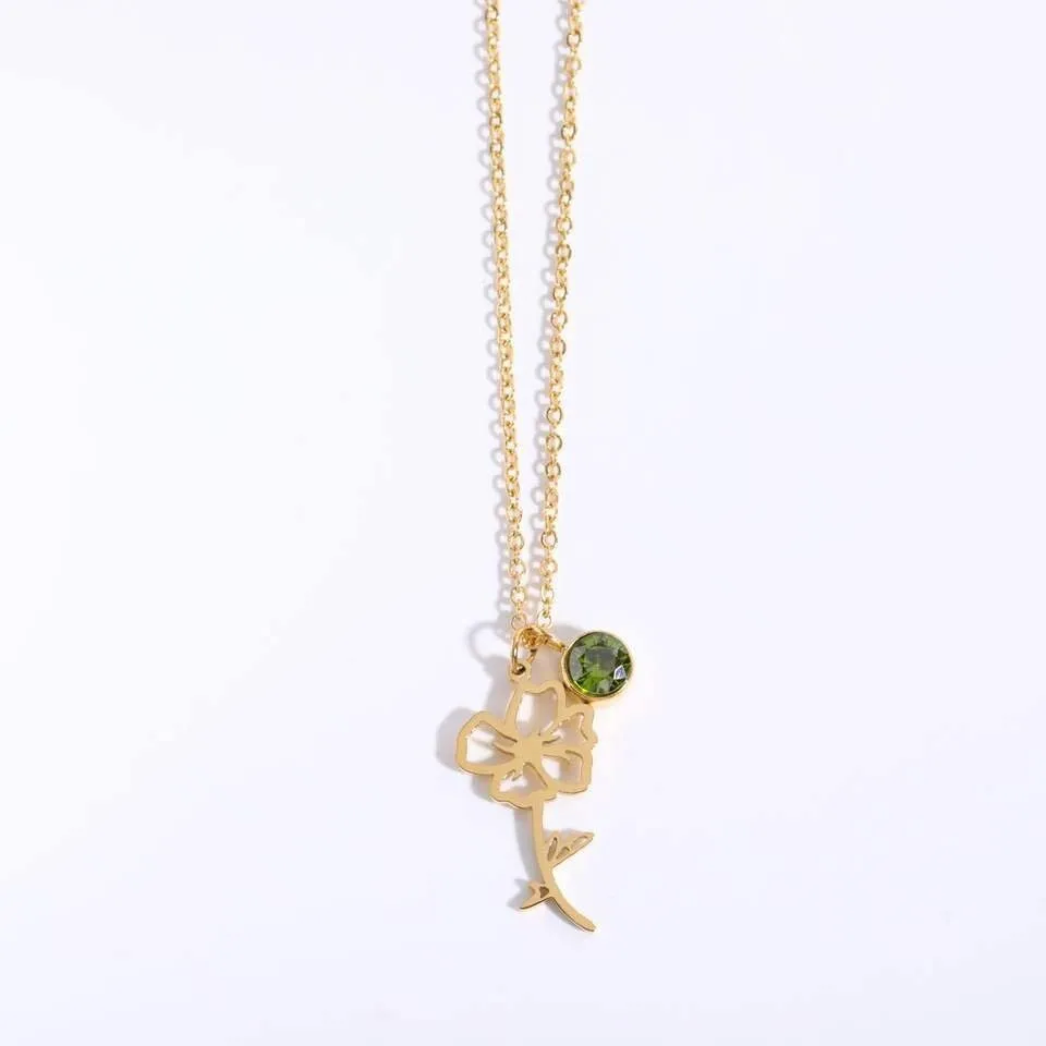 AUGUST Birth Flower Necklace | Gold Plated Birthstone Necklace | Gifts for Her | Custom Flower Necklace | Charm Necklace | Women's Gift
