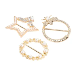 Beaupretty 3Pcs Scarf Clips with Rhinestones Pearls Elegant T Shirt Tie Clips for Women Versatile Clothing Accessories for Parties Weddings and Daily Fashion