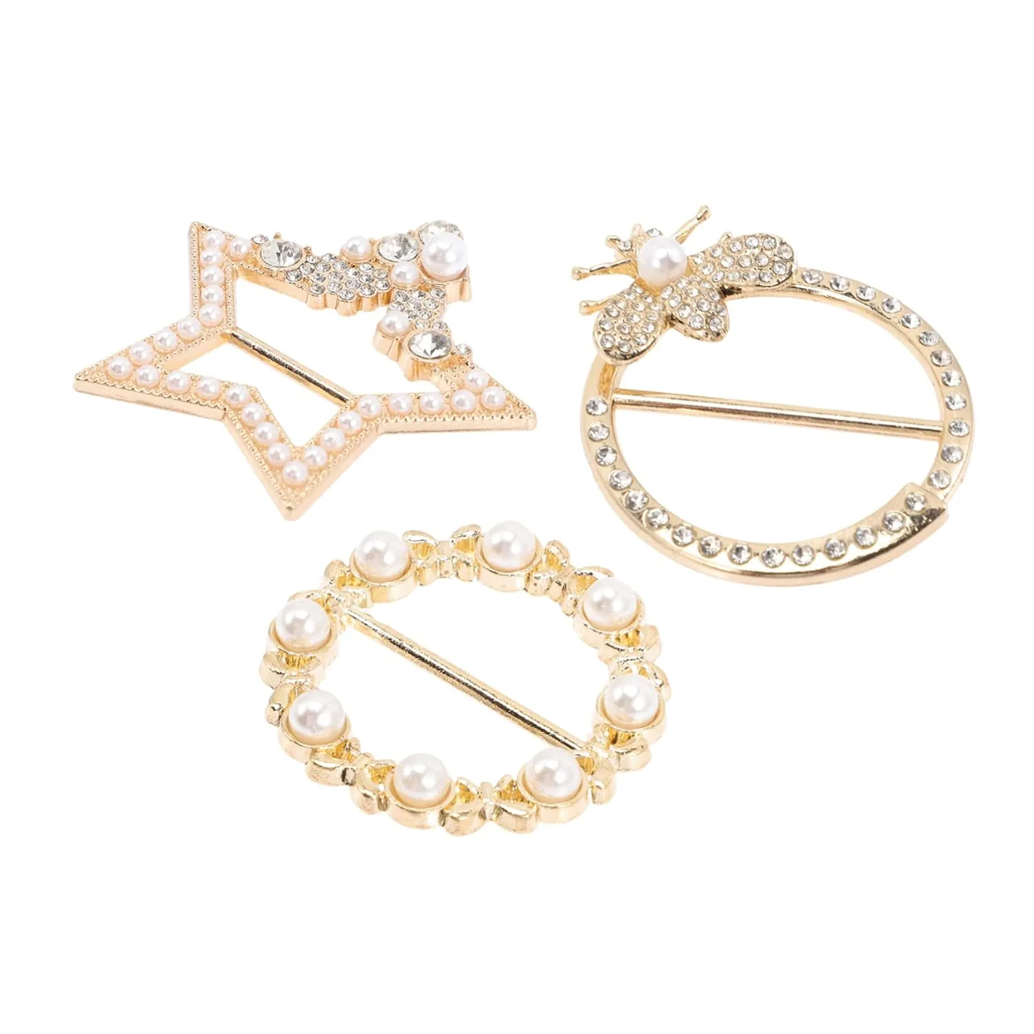 Beaupretty 3Pcs Scarf Clips with Rhinestones Pearls Elegant T Shirt Tie Clips for Women Versatile Clothing Accessories for Parties Weddings and Daily Fashion