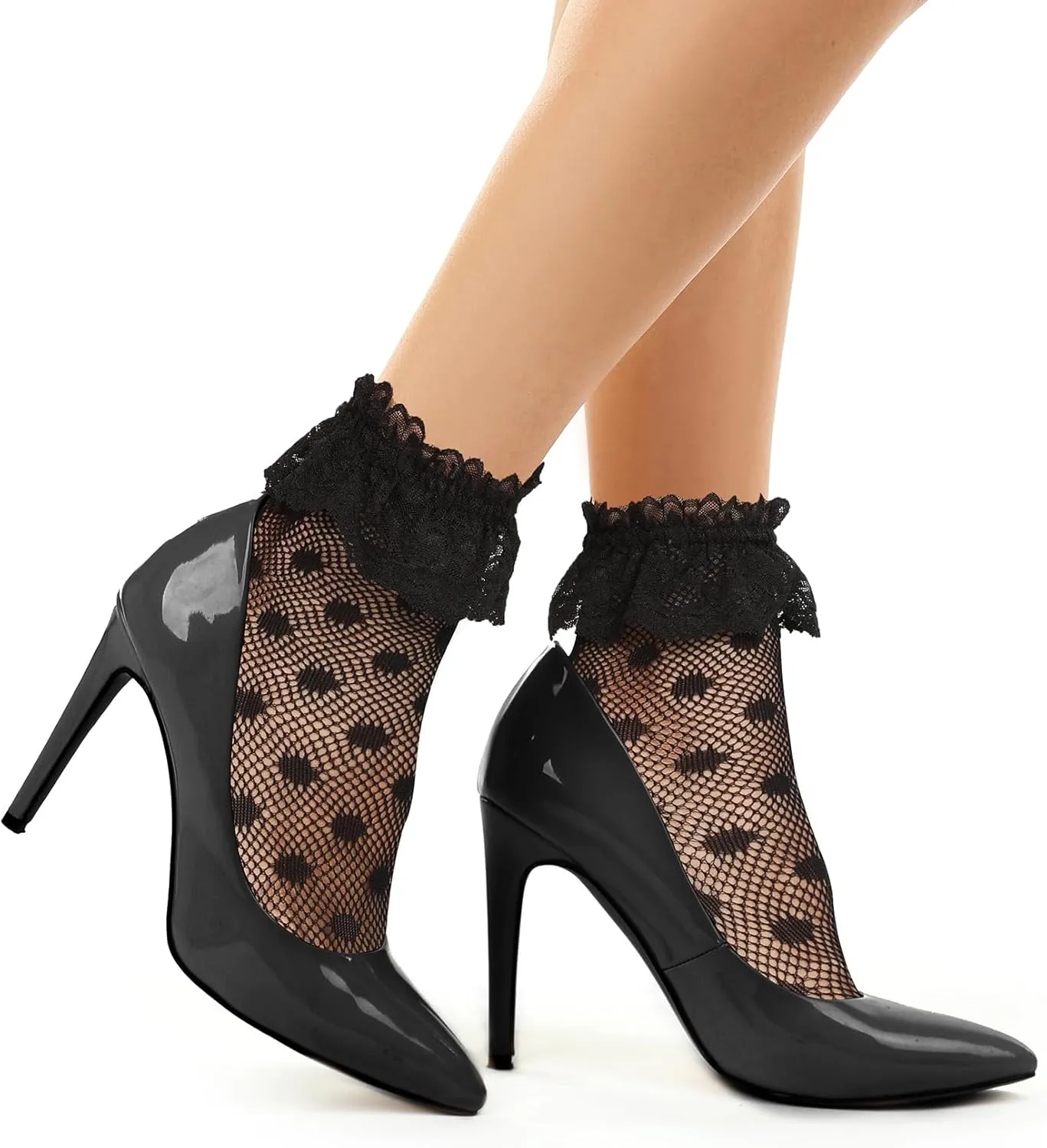 Benefeet Lace Ruffle Socks for Women & Girls - Fancy Frilly Mesh Sheer Decorated Cute Princess Bride Anklet Socks