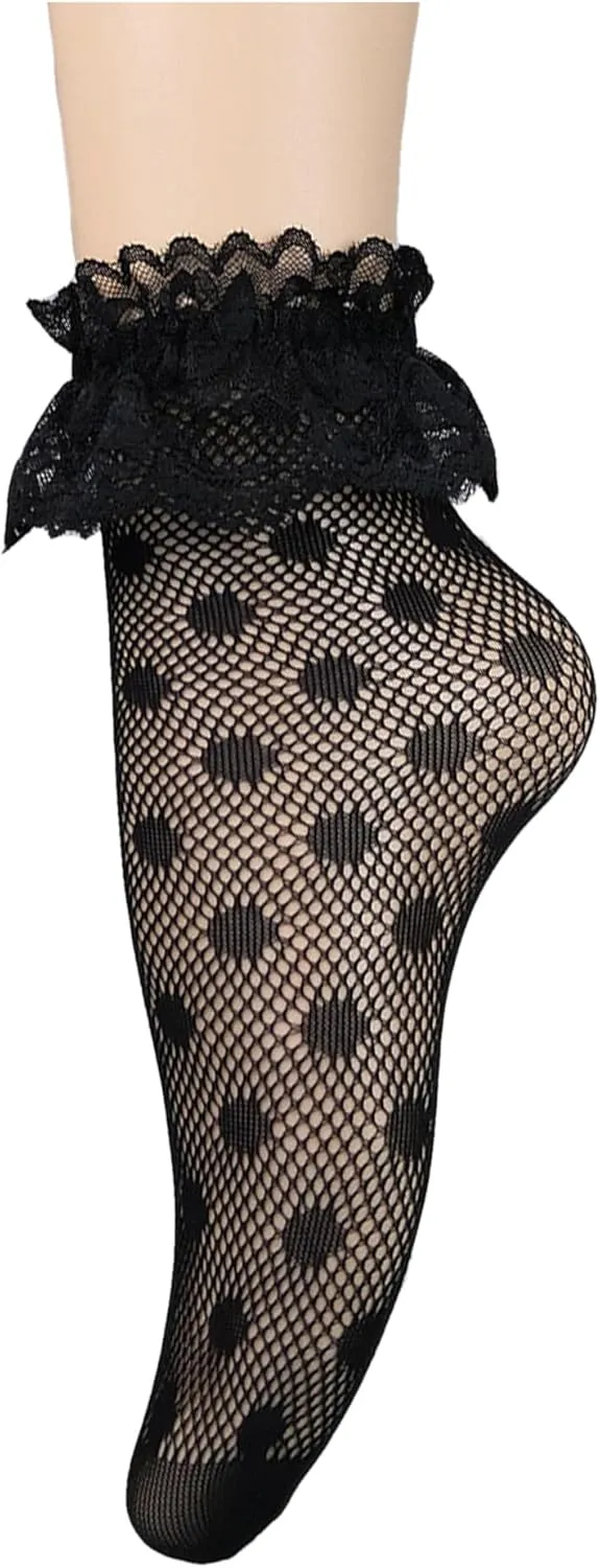 Benefeet Lace Ruffle Socks for Women & Girls - Fancy Frilly Mesh Sheer Decorated Cute Princess Bride Anklet Socks