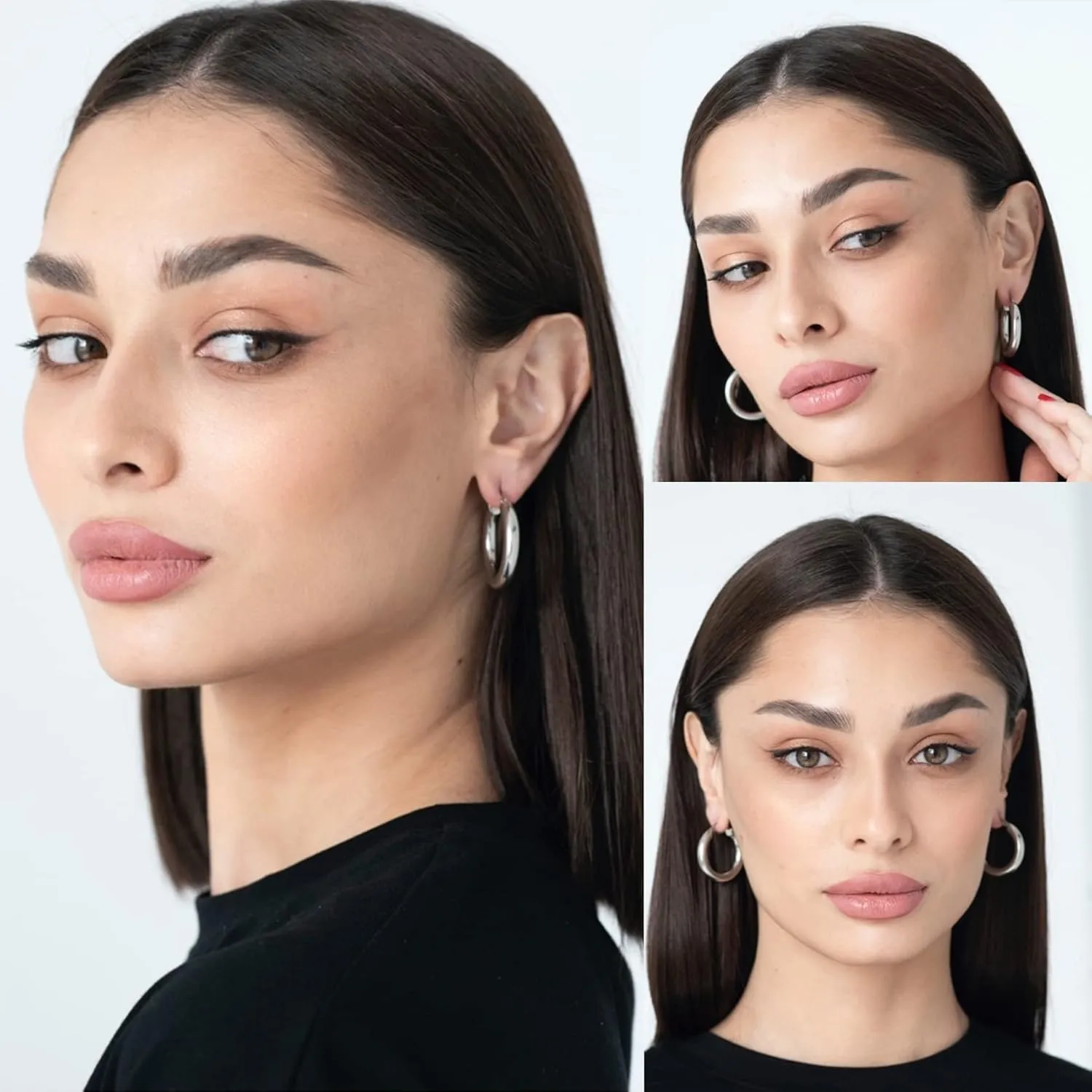 BMMYE 925 Sterling Silver Post Chunky Gold Hoop Earrings, 14K Gold Plated Earrings for Women Lightweight Hollow Tube 25mm-70mm